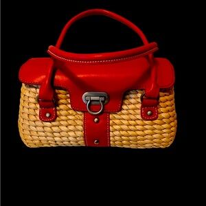 Red leather vintage basket purse